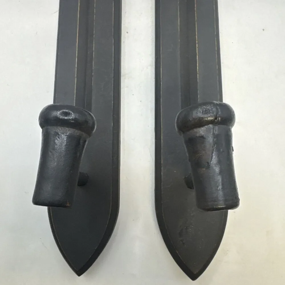 Wood Wall Taper Candle Sconces, Set Of 2, Flat Black, 13”x2.25”x3.5”, MCM Style
